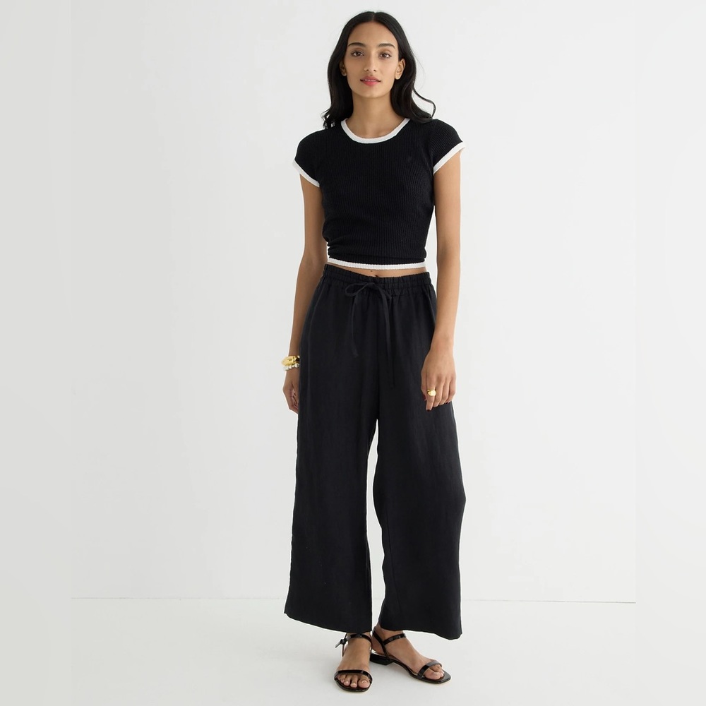 J.Crew Black Linen wide-leg seaside pant BO810